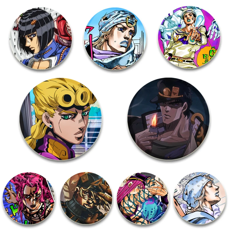 JoJo Bizarre Adventure Cute Anime Pins Tinplate Badge DIY Cartoon Brooch Pin for Fans Collection Gifts Decorative Clothes Hats