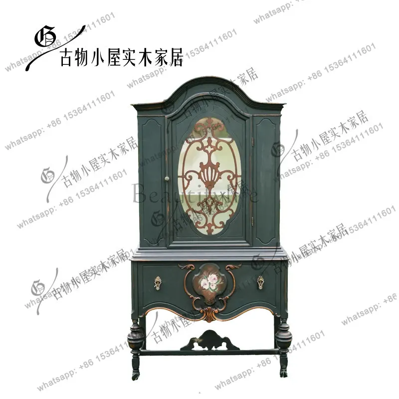 

French retro carved wine cabinet/modern high-end light luxury collection cabinet/customizable
