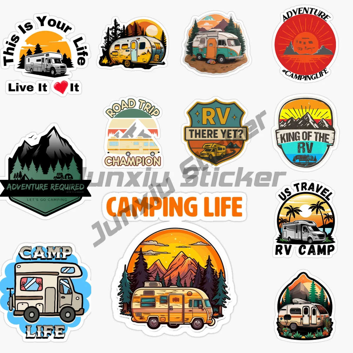 

CAMPING VAN LIFE ADVENTURE HAPPY CAMPER Car Sticker Self Adhesive Car Truck Van Bumper Window Laptop Cup Wall PVC Decal