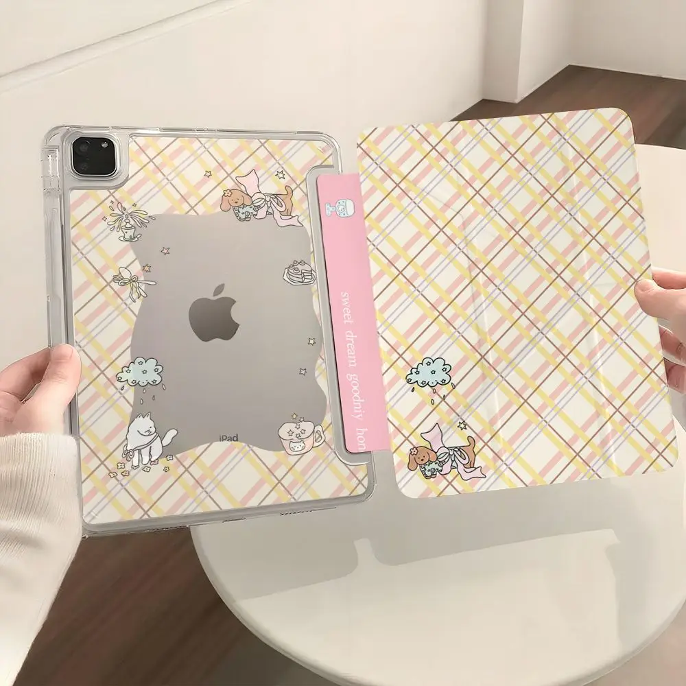 Ins Korean Cute Dog Cat Y-Fold Y2K Tablet Case For iPad Pro 13in 11th M5M4 12.9in A16 7/8/9/10th Air4/5/6/7 11in M2M3 Mini Cover