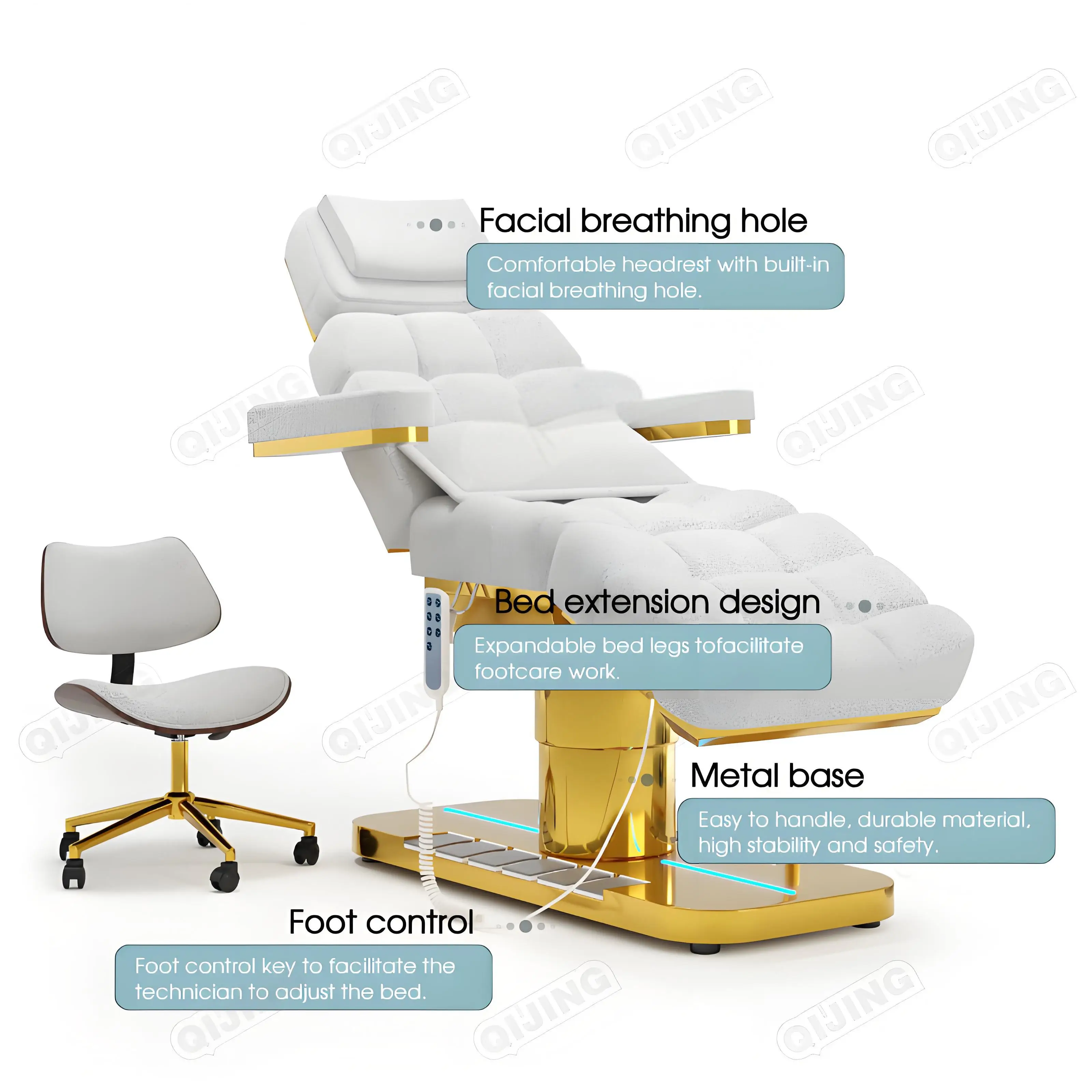 

Luxury Professional Salon Furniture Height Adjustable Spa Cosmetic Curved Eyelash Beauty Facial Lash With Chair