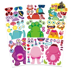 9/18Sheets Children DIY Monster Puzzle Stickers Game Make a Face Funny Assemble Jigsaw Kids Educational Toys Theme Party Gifts