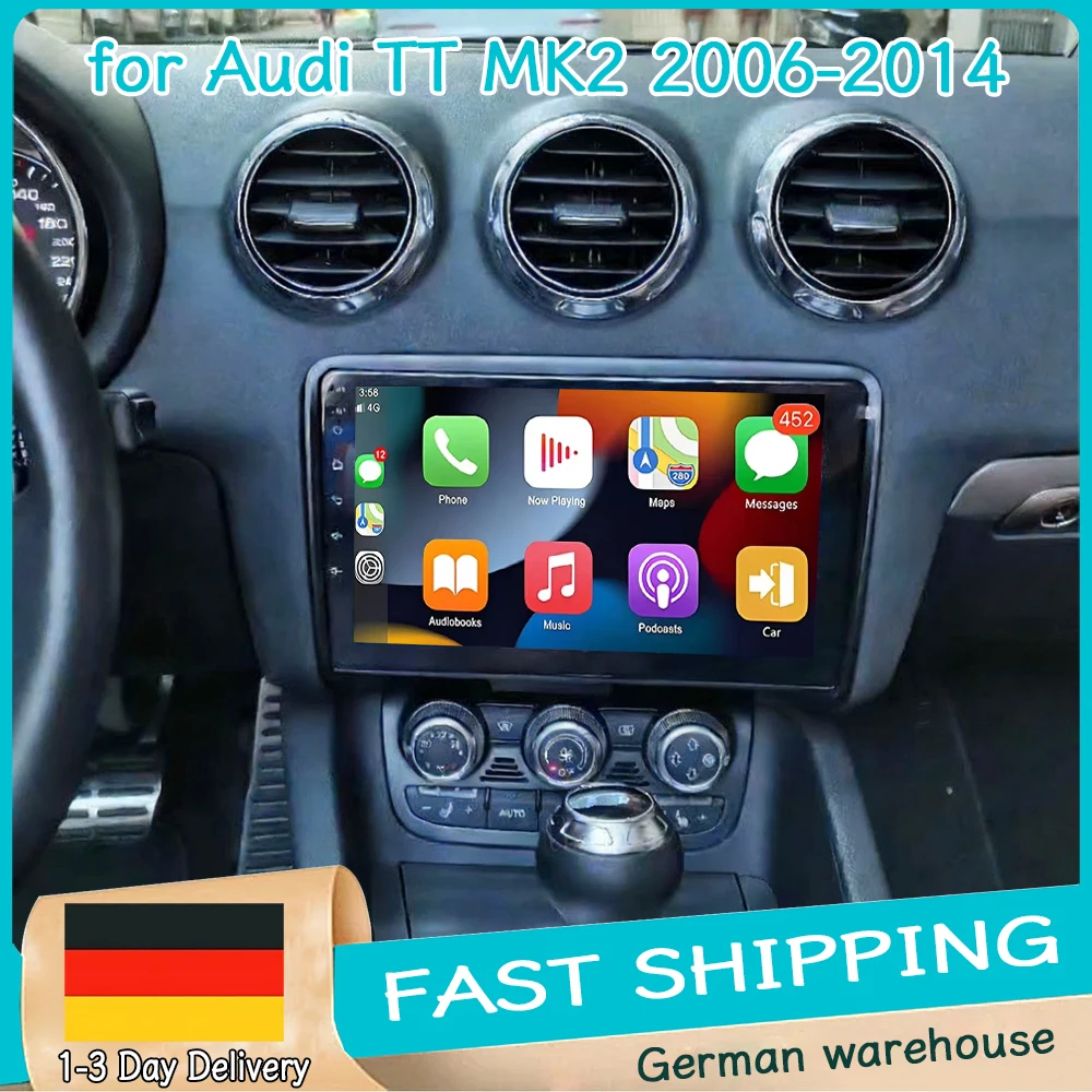 9 inch autoradio GPS navigatie 4+64G voor Audi TT MK2 2006-2014 met Carplay Android Auto Bluetooth Wifi FM/RDS SWC Mirror Link