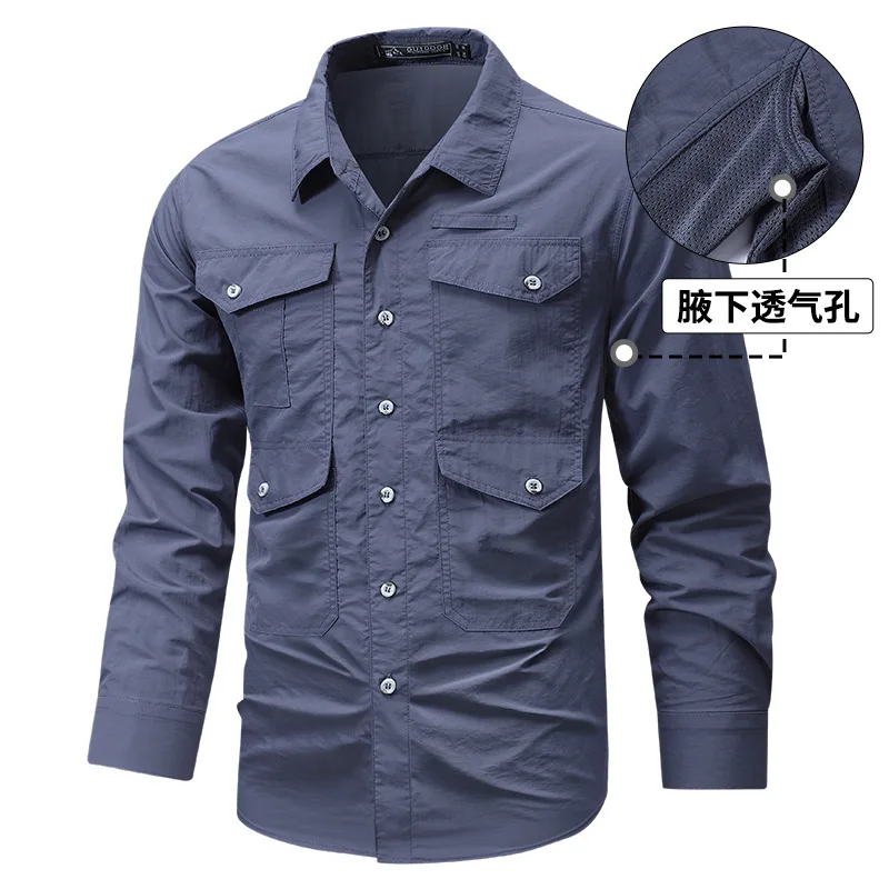 New Lapel Long Sleeve Cargo Shirt Jacket Men's Japanese Loose Casual Outerwear