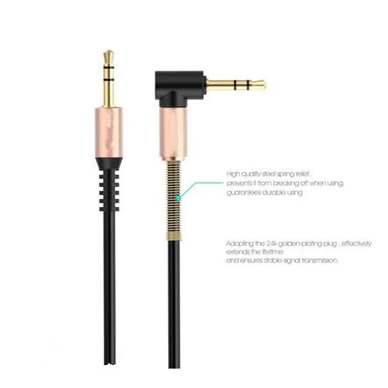 3.5 مللي متر كابل الصوت ، شقة 90 درجة زاوية الحق كابل مساعد مع الصلب الربيع الإصدار