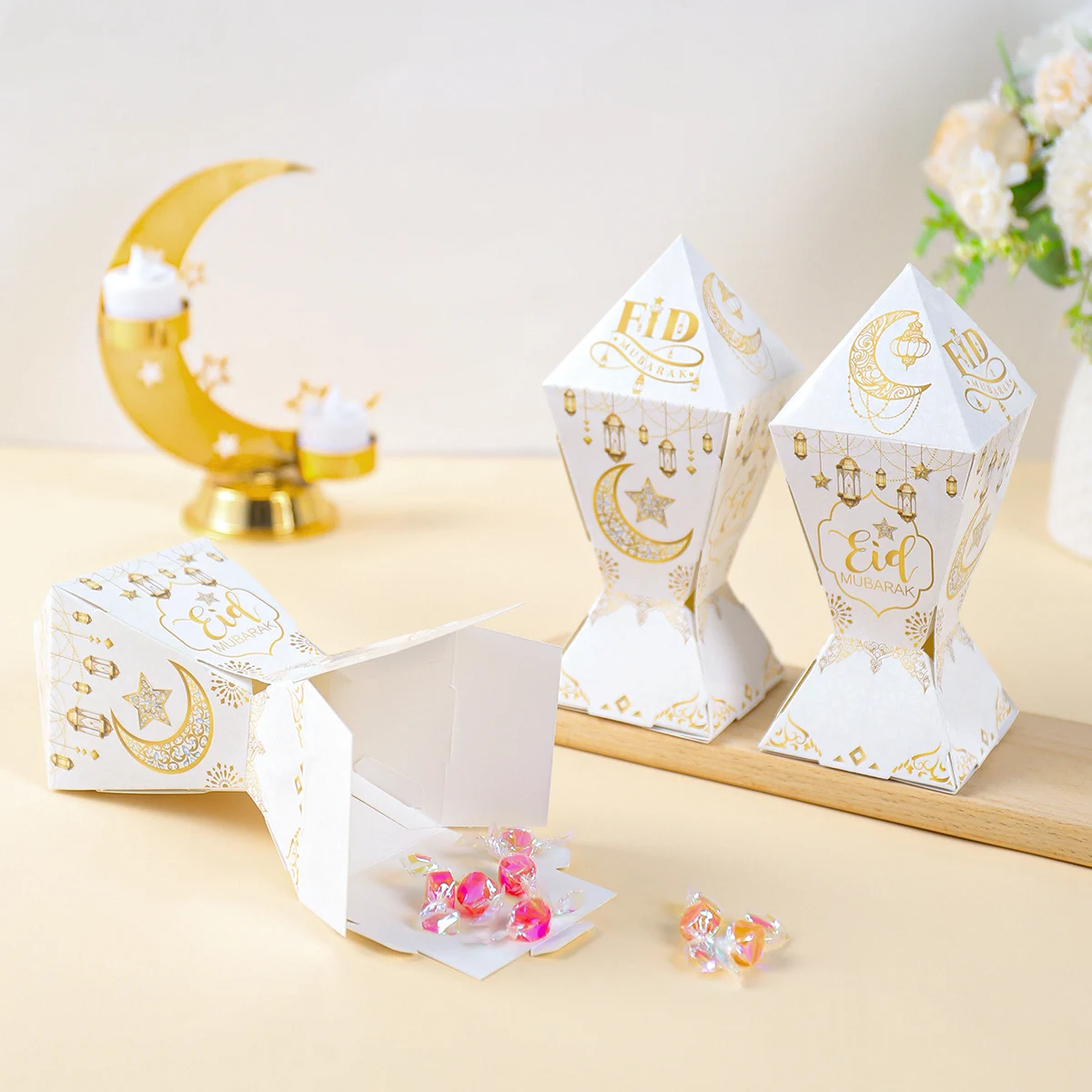 Eid Mubarak Star Moon Candy Box Ramadan Kareem Decoration 2025 For Home Islamic Muslim Party Supplies Castle Chandelier Gift Box