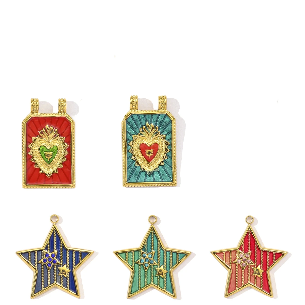 

3Pcs/Lot Stainless Steel Star Heart Charms Enamel Pendants For DIY Making Bracelet Necklace Jewelry Accessory Wholesale