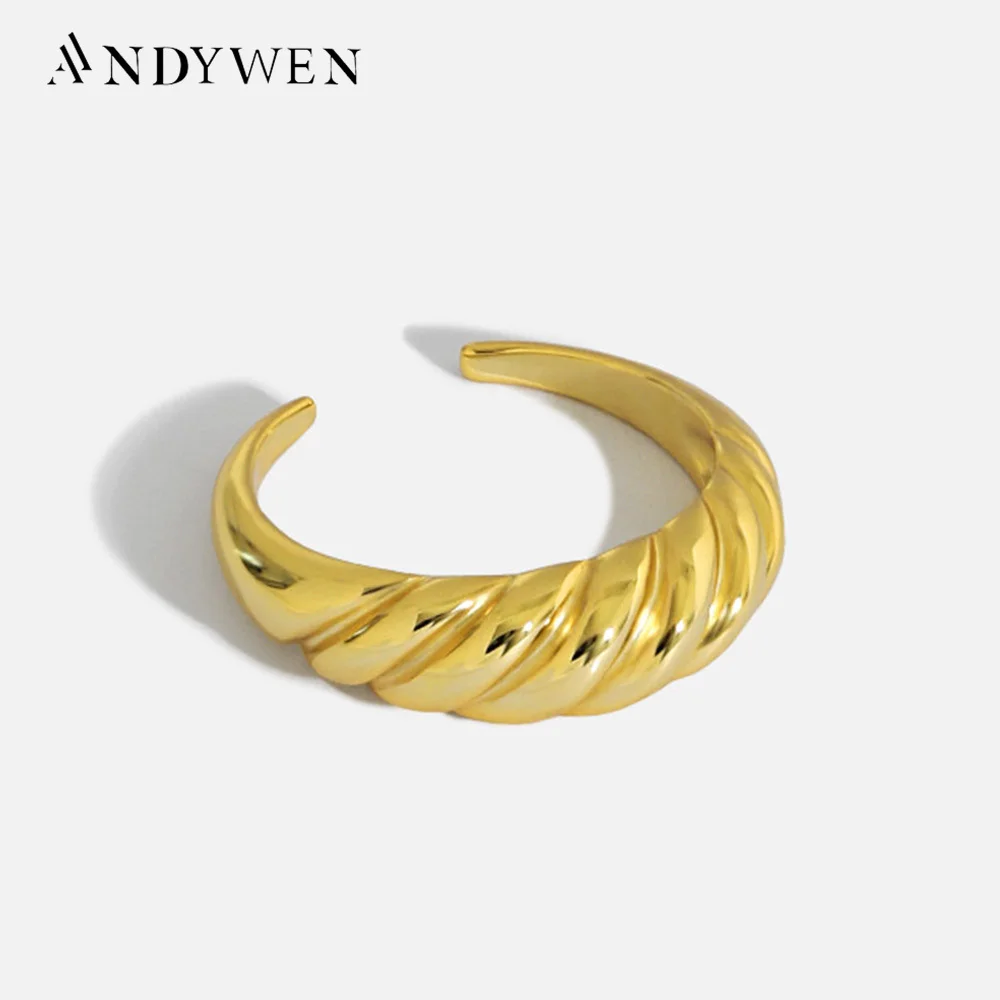 ANDYWEN 925 Sterling Silver Gold Twist Thick Women Adjustable Rings Women Fashion Fine Jewelry 2021 Gift Wedding Circle