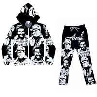 Y2K American Retro Men's Casual Sports Pants Set Gothic Fashion Character Pattern Printed Zipper Hoodie Couple Set