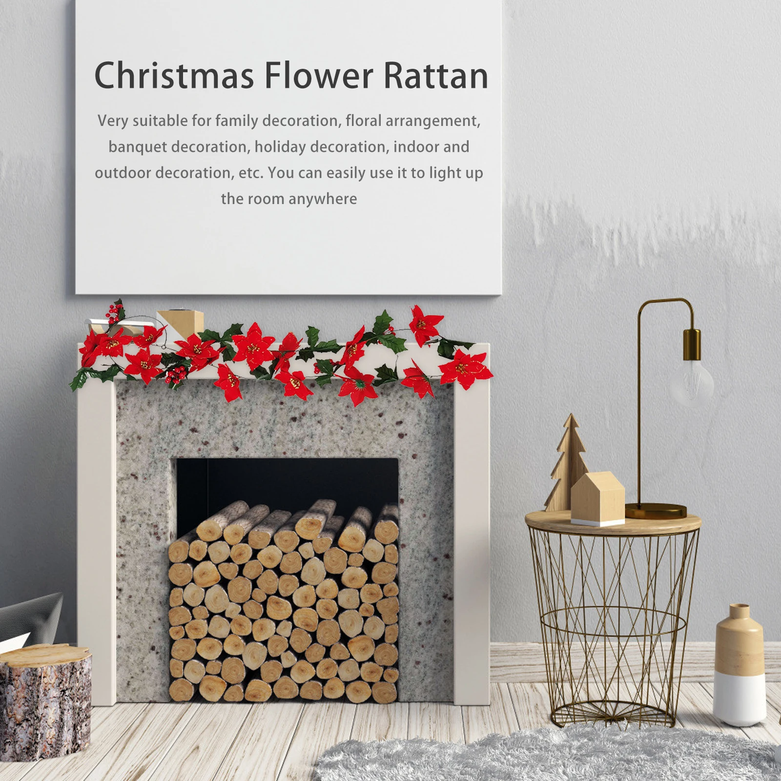 

Artificial Christmas Flower Rattan Stems Red Berry Hanging Decoration Holiday Faux PlantsFlower Christmas Party Home