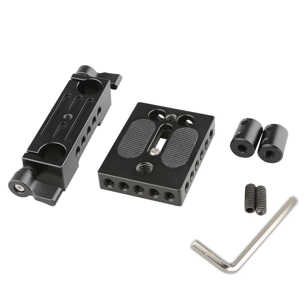 CAMVATE Camera Quick Release Plate With Railblock Height Riser & 15mm Rod Clamp Adaper For DSLR Cage Shoulder Rig Support System