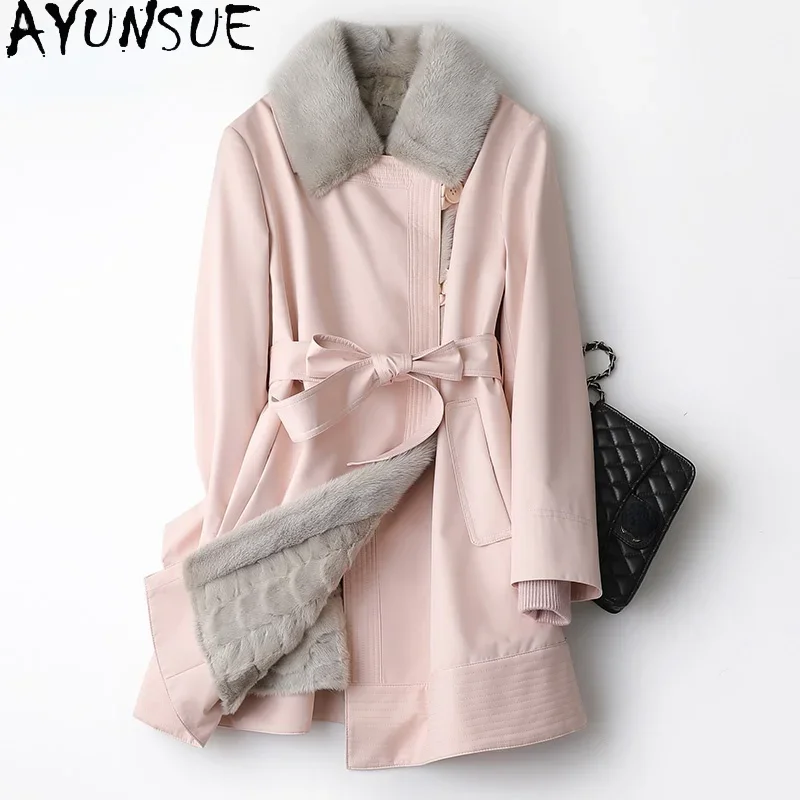 

AYUNSUE Winter 100% Real Mink Fur Liner Parkas Women 2021 Warm Casual Ladies Fur Coat Female Korean Style Casaco Feminino Gxy381