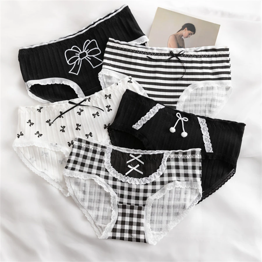 3PCS/set Cotton Bar Girl Panties Butterfly Sexy Design Unique Mid Waist Women Briefs Breathable Girl
