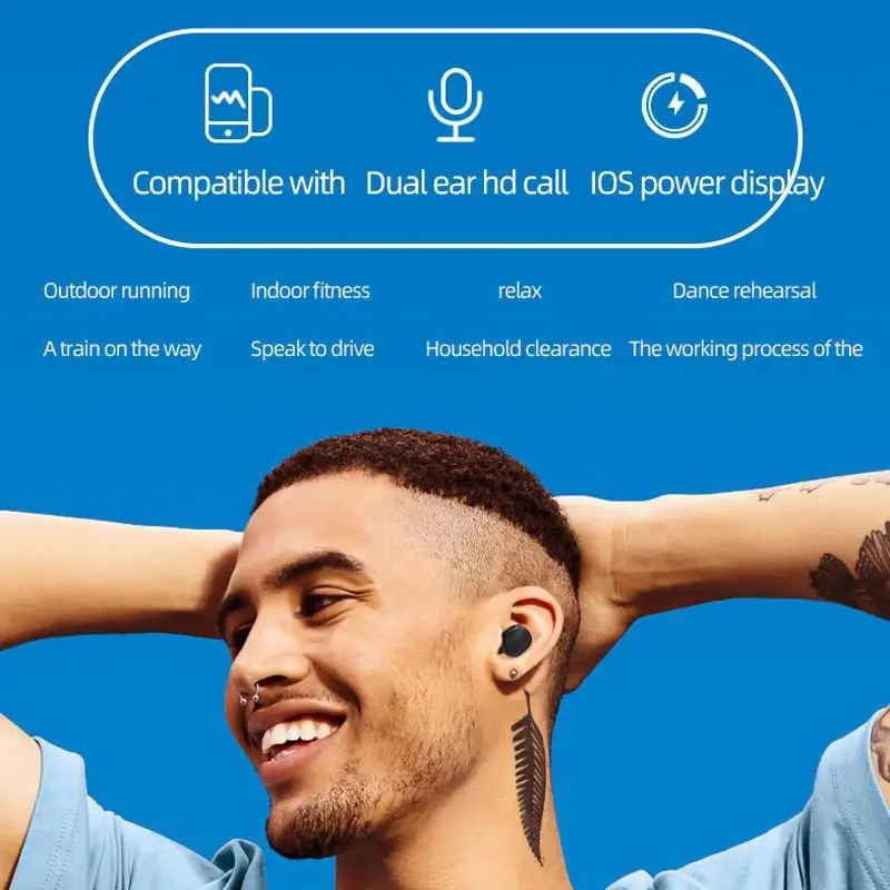 الأصلي A6S TWS سماعة رأس مزودة بتقنية البلوتوث سماعة لاسلكية سماعة رأس ستيريو سماعات أذن رياضية مع ميكروفون صندوق شحن للهواتف الذكية - 6