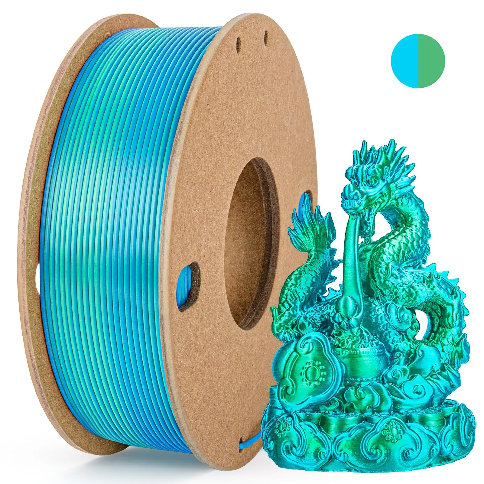 Driekleurig PLA-zijdefilament 250 g per rol Nettogewicht, geschikt voor FDM 3D-printers, 1,75 mm zijde PLA 3D-printmateriaal.