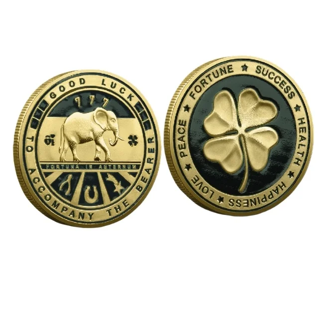 For Happiness Success Health Peace Souvenir Gift Double Sided Lucky Coin - Four Leaf Elephant Collection - Commemorative Coin