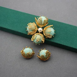 New Vintage Turquoise Stone Set of Brooch and Earring For Women's Jewelry
