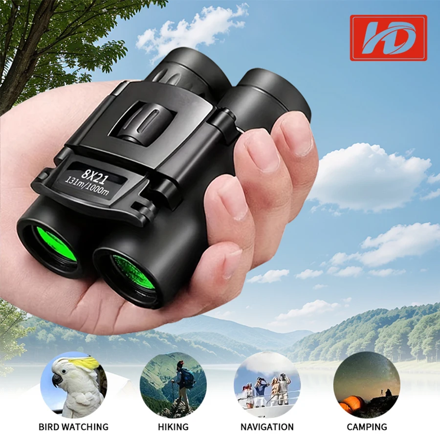 Binoculars 8x21 HD Imaging Adjustable Zoom Pocket Designed for Travel, Hiking, Birdwatching and Concerts