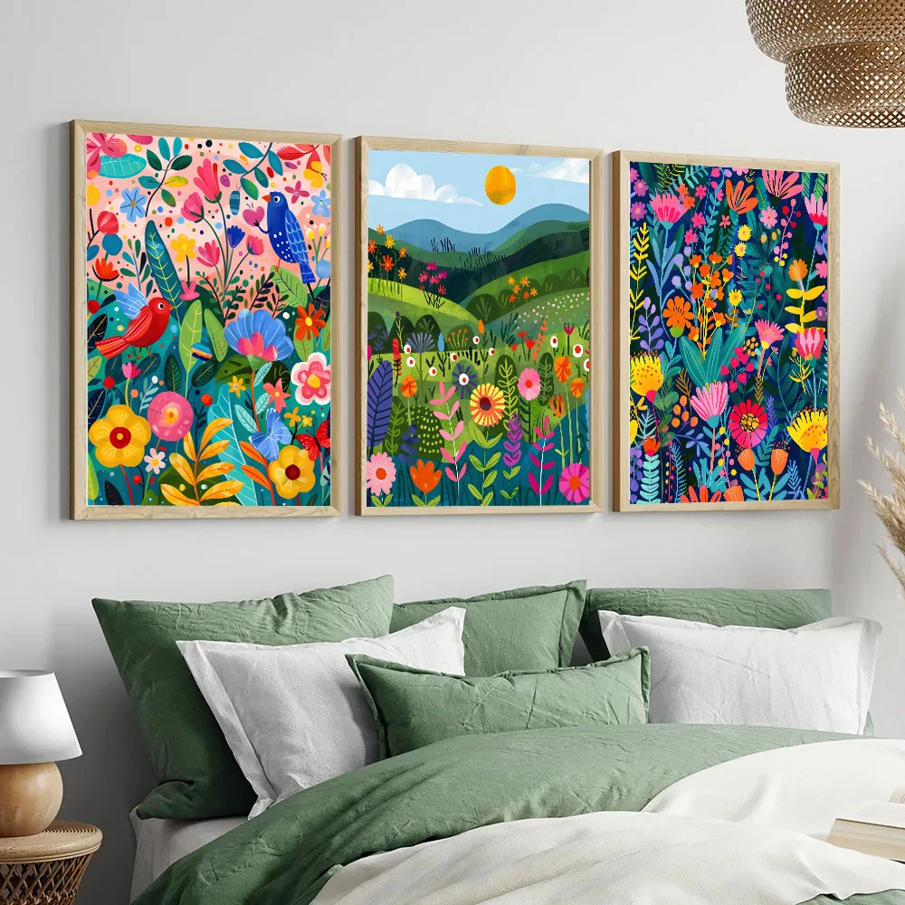 1pc frameless Canvas Painting 1pc frameless Canvas Painting  1pc framless Canvas Painting Colorful Floral Whimsical Camping Wild