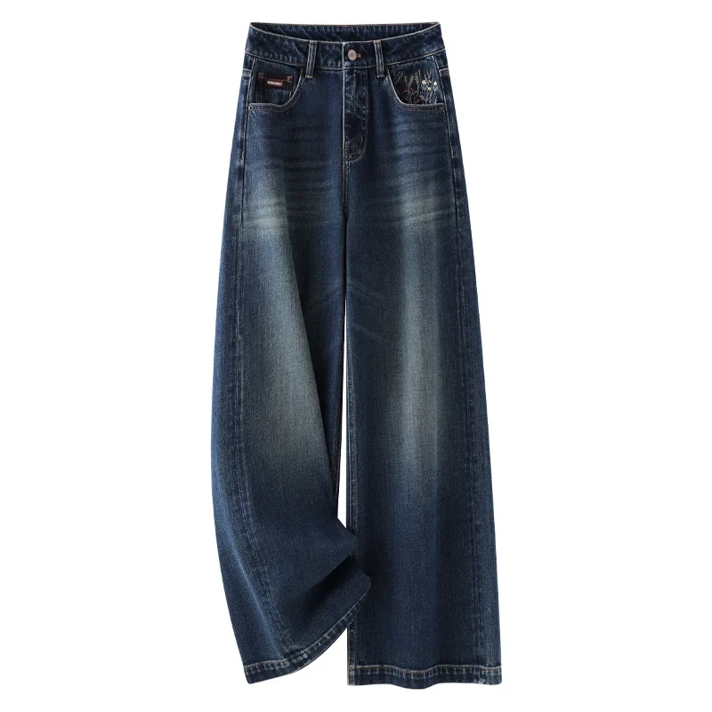 خريف موضة جديدة الراقية غسلها الدينيم السراويل الكورية نمط المرأة تنوعا عادية واسعة الساق السراويل العصرية #5