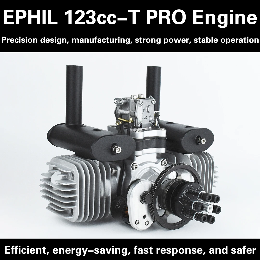 EPHIL 123cc-T PRO Model Aircraft Gasoline Engine Electric Start Opposed Dual Cylinder Two Stroke Fixed Wing