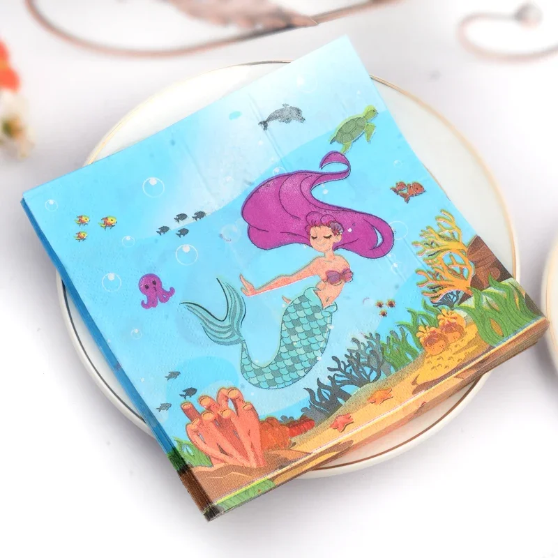 20 Sheets 33*33cm 2-Ply Mermaid Table Towel with Ocean Elements Party Decor Paper DIY Decoupage Paper