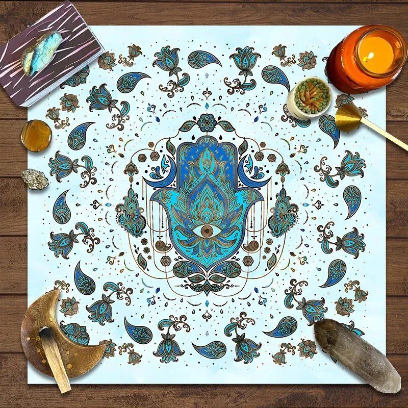 VIKAMA Black Gold Lotus Moon Tarot Altar Cloth Witchcraft Divination Mat for Tarot Reading Spiritual Ritual Home Decor