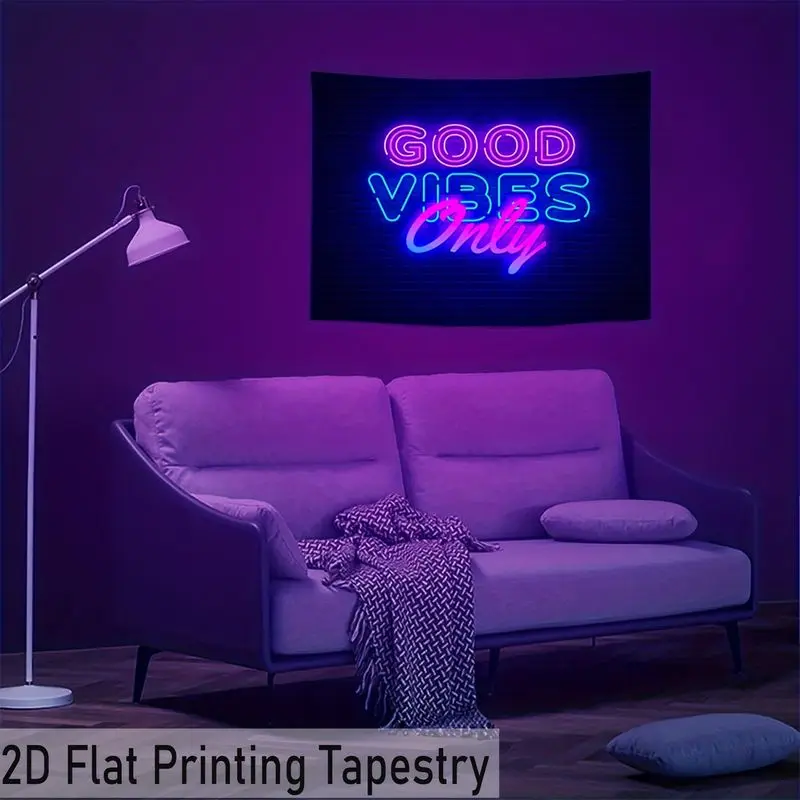 VIKAMA GOOD VIBES ONLY Purple Blue Neon Text Brick Wall Tapestry Background Y2K Trendy Cool Wall Decoration Room Decoration