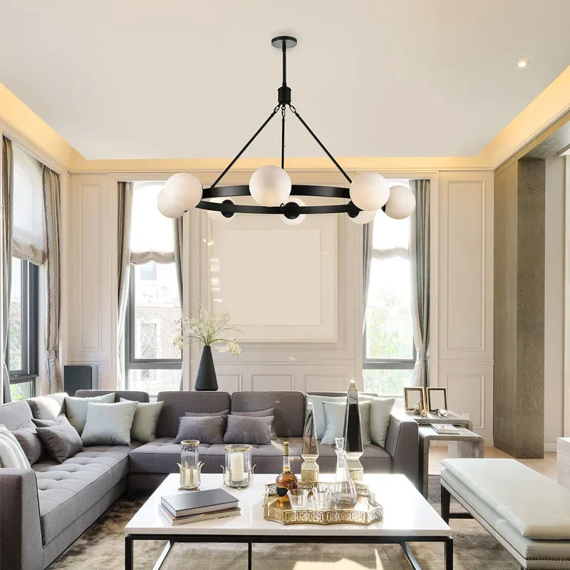 

MZISOSOD for 2025SANDYHA Modern Minimalist Chandelier Milky White Glass Pendant Light LED Lamp for Living Room Dining Table