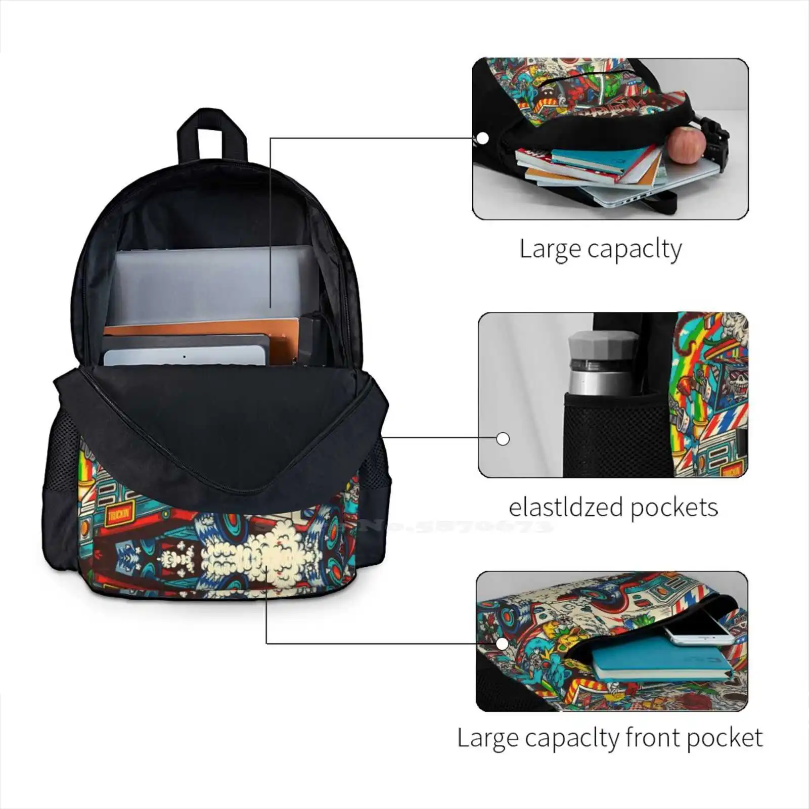 Ghost Travel Large Capacity School Backpack Laptop Bags Grateful Dead Grateful Dead Grateful Dead Grateful Dead Grateful Dead