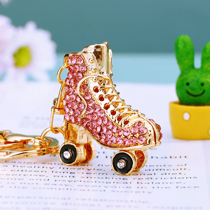 Fashion Keyrings KeyChains Crystal Rhinestone Roller Skates Shoes Key Chains Rings Holder Purse Bag Buckle Pendant