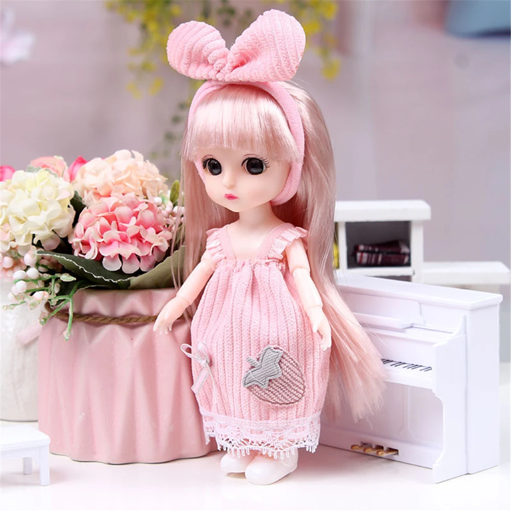 

Princess BJD Figure Doll with Clothes and Shoes, 16cm 2Cute Face Big Eyes 1/12 Scale, DIY Movable 13 Joints Sweet Gift Girl Toy