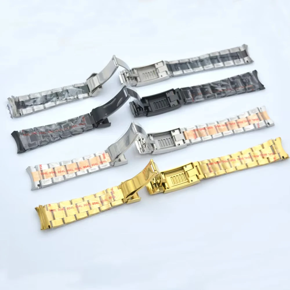 high quality solid stainless steel watch band folding buckle strap Silver/rose gold/PVD black