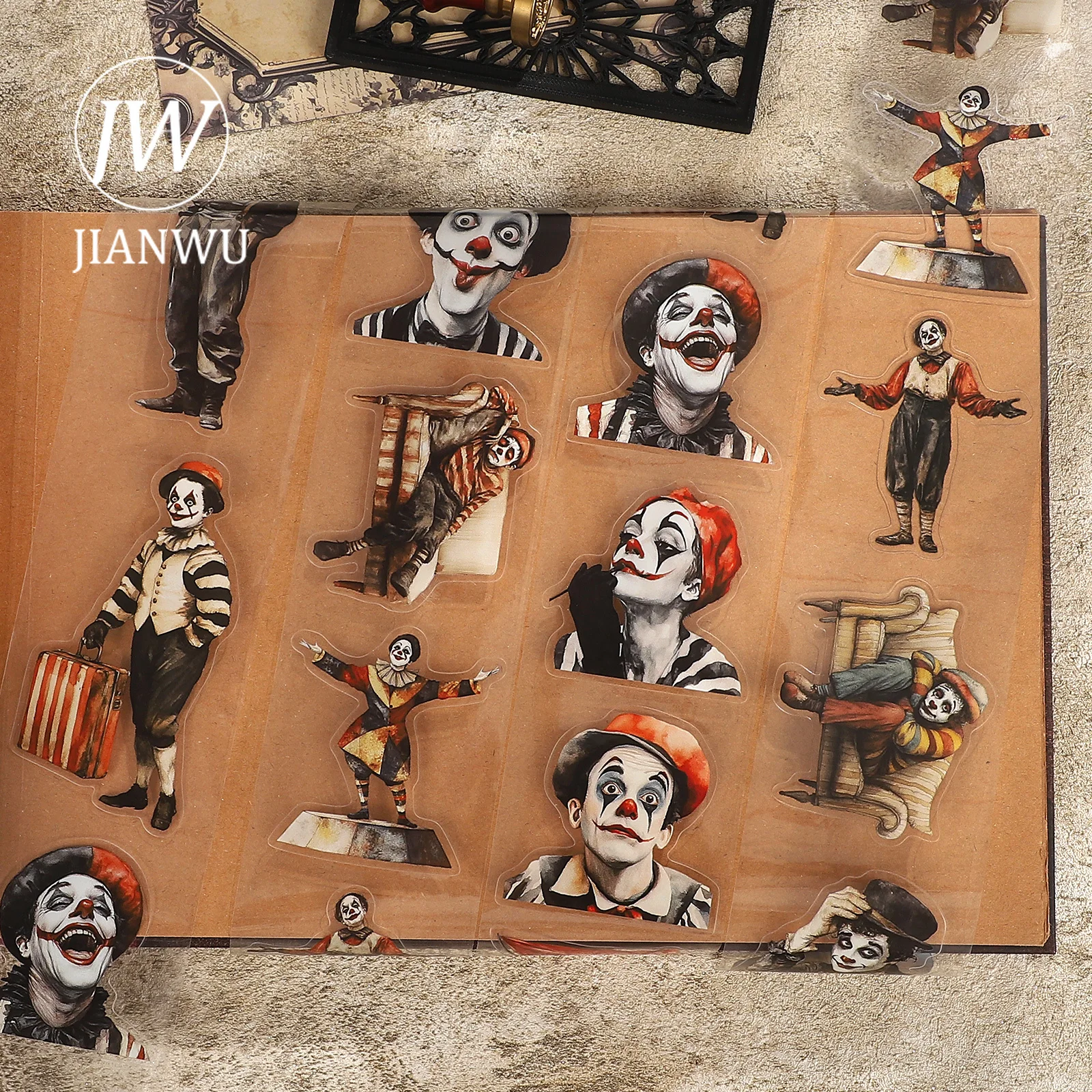 JIANWU Ruban Adhésif PET 60mm*200cm Vintage Amusant Personnages de Mime Paysage Matériel Collage Scrapbooking Journal Papeterie