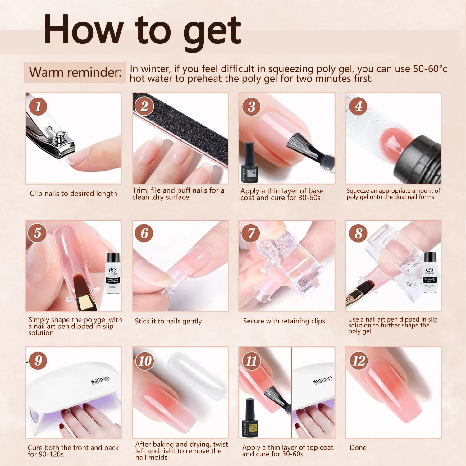 Poly Extension Gel Kit voor nagelconstructie, versterking en verbetering, inclusief Poly Nail Forms en Soak Off Gel, geschikt