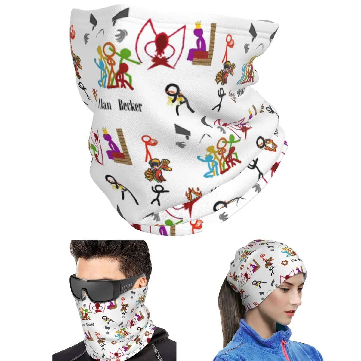 Alan Becker Five Stick Figures With Fire Mouse Pickaxe Bandana Neck Cover Wrap Scarf Riding Face Mask Unisex Adult All Season