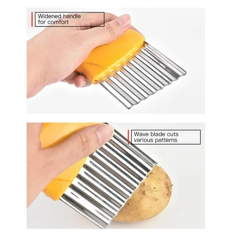 Stainless Steel Potato Chip Slicer Dough Vegetable Fruit Crinkle Wavy Kitchen Knife Cutter Chopper French Fry Maker Tools Gadget