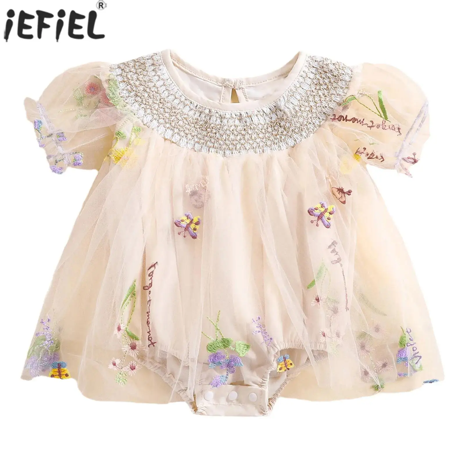 

Летний милый комбинезон для маленьких девочек, комбинезон с короткими рукавами и цветочной вышивкой, детская одежда, наряд для праздничной фотографии