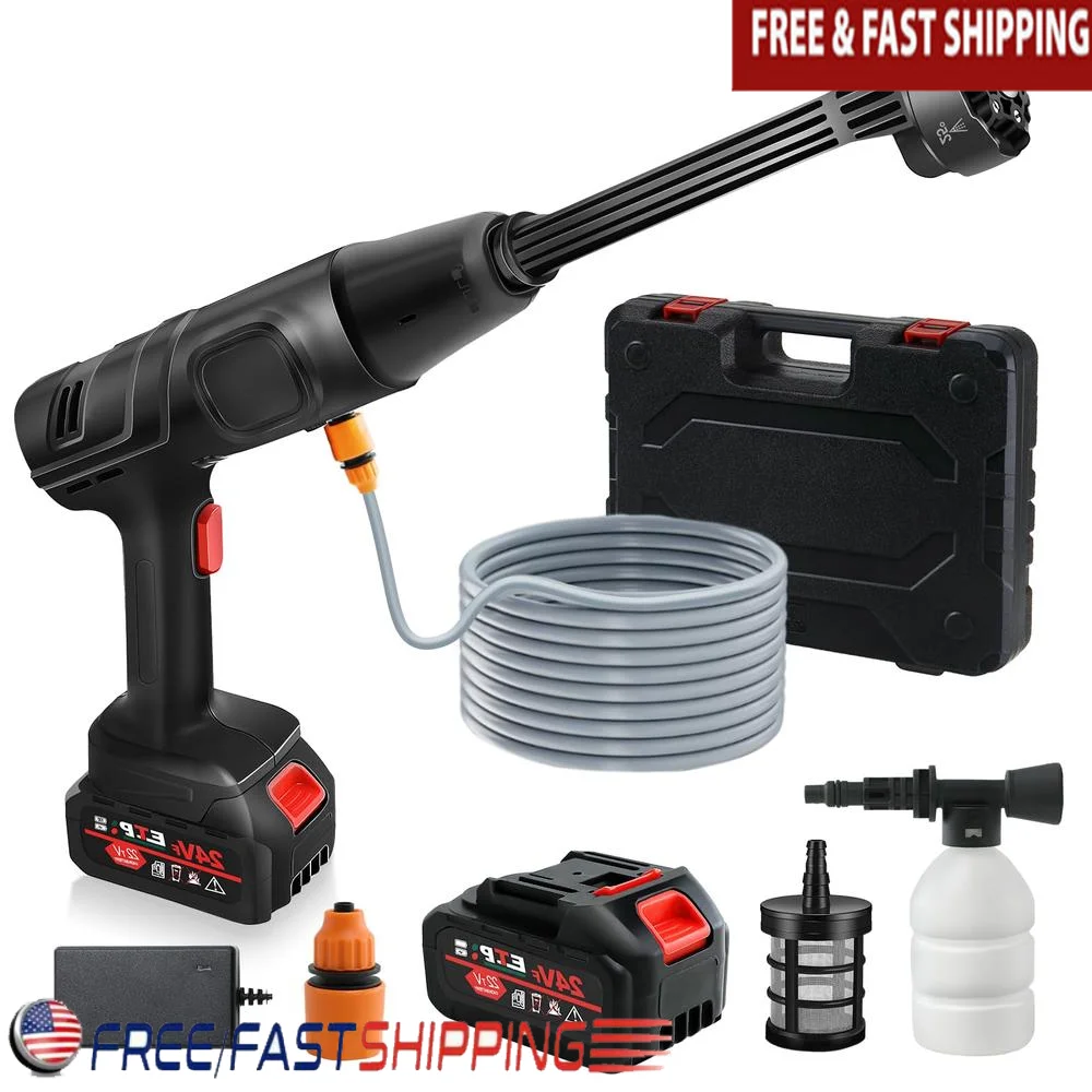 Cordless Portable Power Washer Gun 6-in-1 Nozzle Foam Sprayer 15,000mAh x2 Batteries 40-50 Minutes Continuous Cleaning 16.4ft