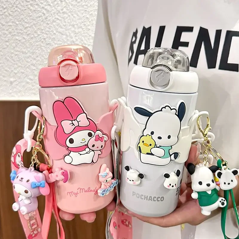 

Cute Kuromi Cinnamoroll Sanrio Children's Kawaii Hello Kitty Pochacco Portable Anti-scald 316 Stainless Steel Thermos Cup 500ml