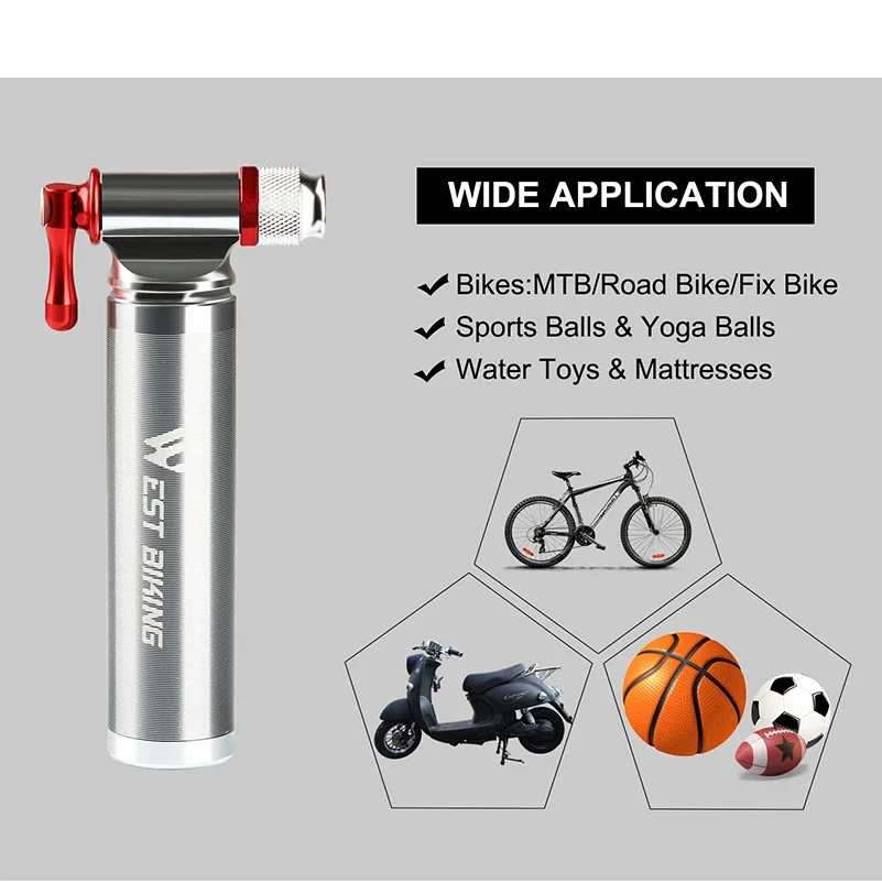 WEST BIKING Portable Bicycle CO2 Pump Aluminum Alloy Ultralight Tire Inflator Cycling Schrader & Presta Mini Bike CO2 Injector