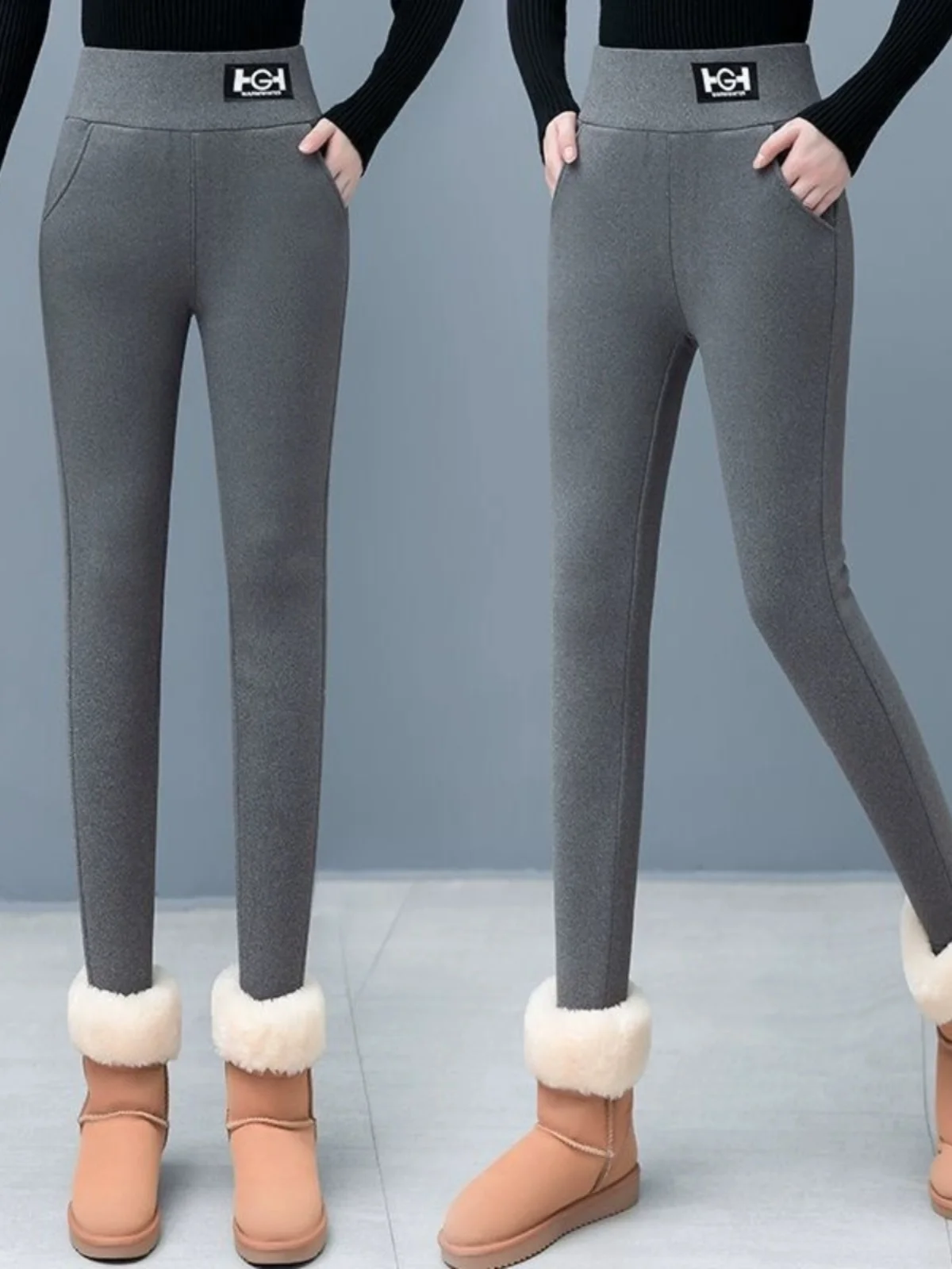 Lamb Velvet Thickened High Waist Women's Leggings Winter New Style Fleece Lined Tight Fit Warm Long Pants Ladies Trousers