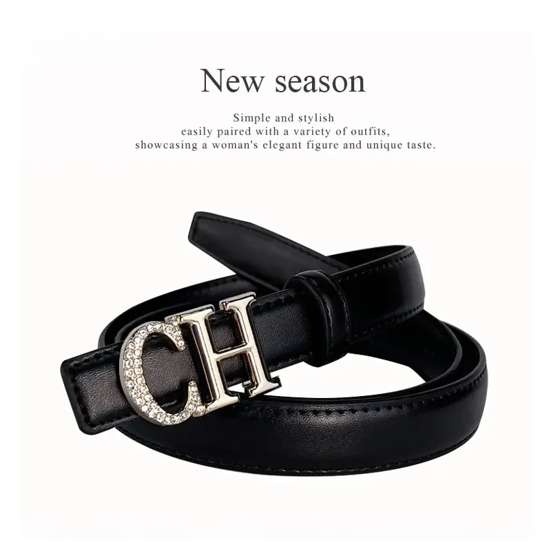 Women's Leather Belt All-in-one Denim Personality Ins Style Decorative Alloy Waistband Dress Thin Belt Belts for Women