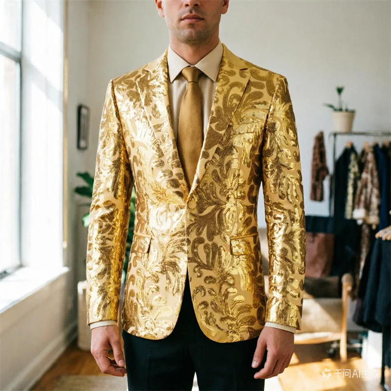 

High-end men's sequined blazer, perfect for social events, parties, and stage performances. Luxurious outerwear, European sizing