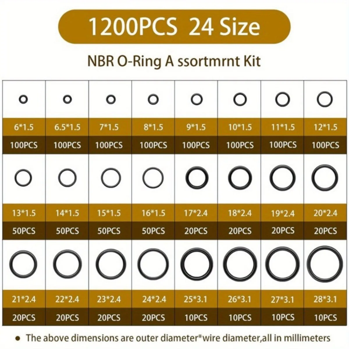 1200Pcs Rubber O-ring Gaskets Seal Ring Set Nitrile Rubber Waterproof Oring Sealing Elastic Band O Rubber Rings O-Rings Set DIY