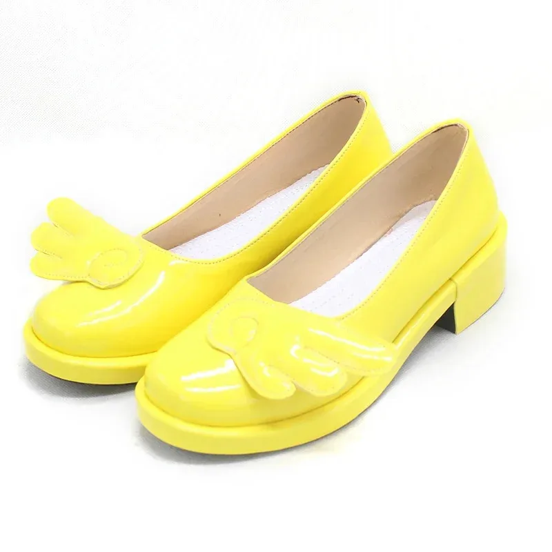 

2025 11 Yellow White Anime Card Captor Sakura Cosplay Props PU Leather Shoes Halloween Carnival Boots Custo