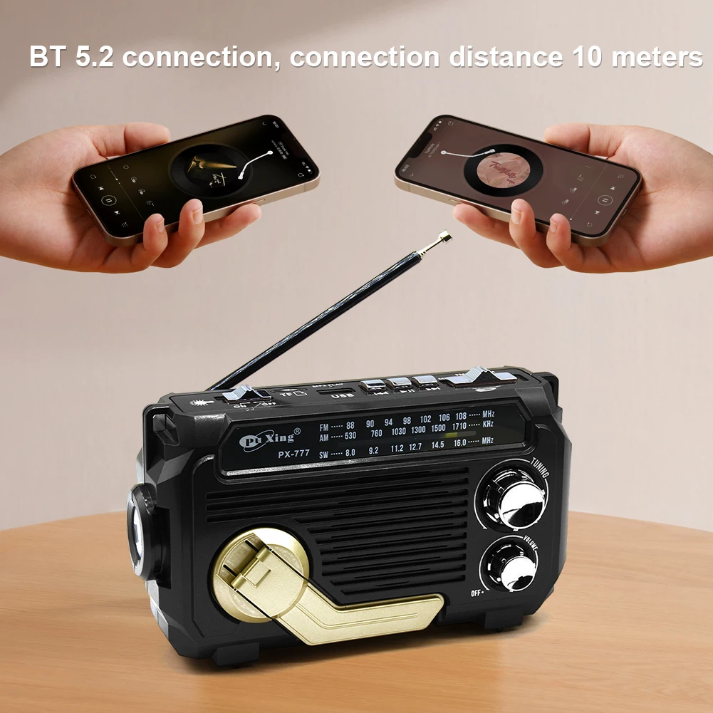 

Аварийное радио с рукояткой, радио на солнечной энергии с BT-динамиком, фонариком, AM/FM/SW радио, солнечное радио для кемпинга, путешествий на открытом воздухе