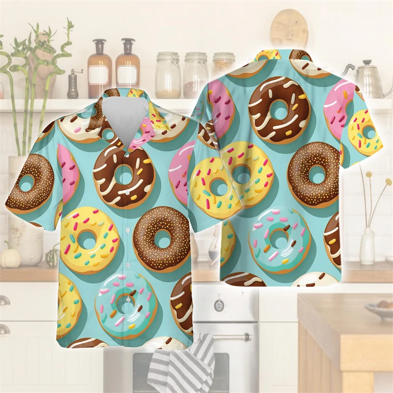 Food Donuts 3D Printed Shirts For Men Clothes Harajuku Fashion Cake Lover Aloha Beach Shirt Casual Women Short Sleeve Blouses