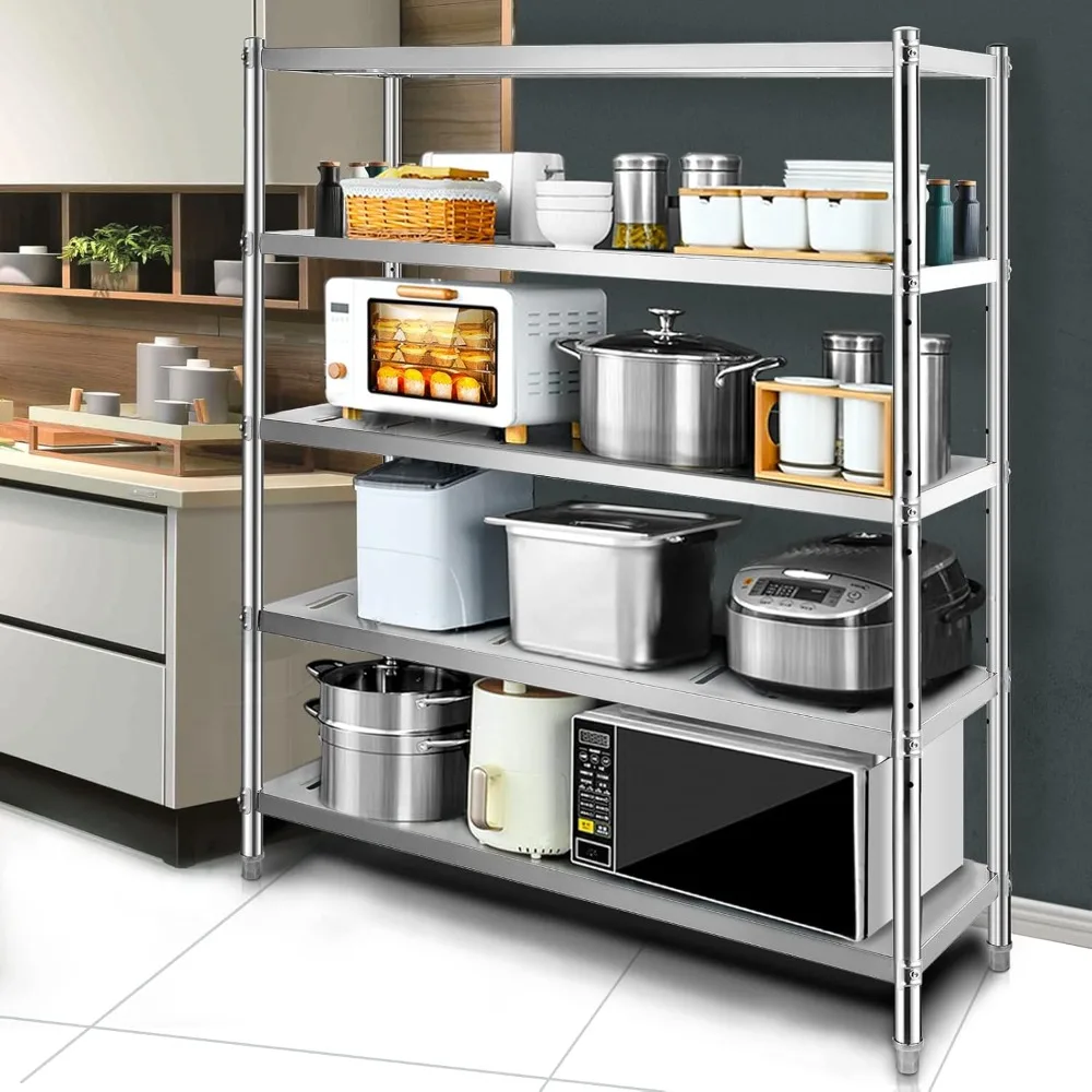 Storage Shelf 5-Tier Storage Shelving Unit, Stainless Steel ,Heavy Duty Storage Shelving, Total Capacity with Adjustable Height