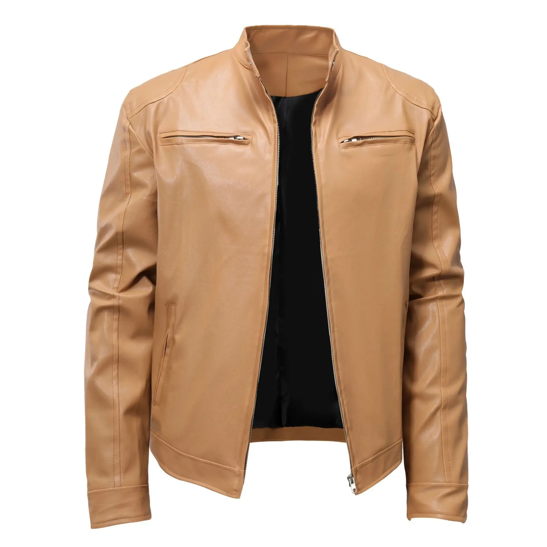 

Man Punk Fashion Leather Jacket Trendy Slim Fit Biker Leather Jacket Muscle Stand Collar Performance Multi Zipper Man jackets